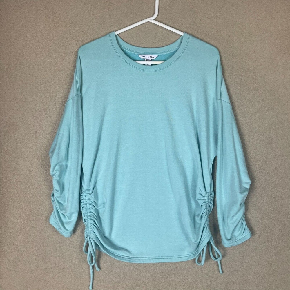 Athleta Sweatshirt Womens Medium Green Lombard Ruched Pullover Sweater Adult
